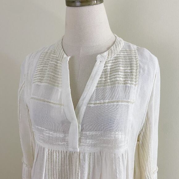 Elan Cream & Metallic Gold Long Sleeve Coverup Dress Women's Sz Small EUC V-Neck - Picture 3 of 10